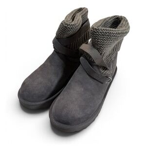 UGG Purl Strap Boot Charcoal Grey Suede Knit Ankle Boots 1098080 Womens 9